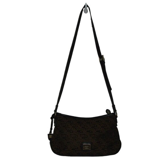 Liz Claiborne Monogram Crossbody Shoulder Bag Dark Brown Gold Adjustable Straps - Picture 2 of 12